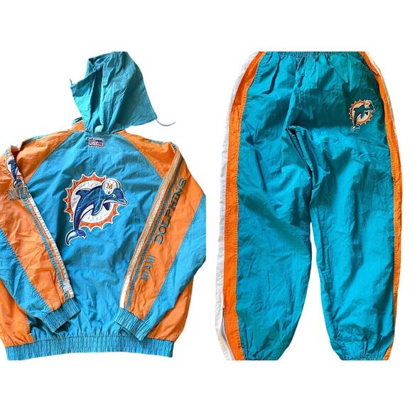 Miami Dolphins 90s STARTER Track Suit jacket pants windbreaker L XL teal NFL vtg - Picture 1 of 10